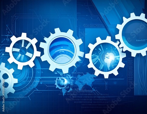 gears on blue background