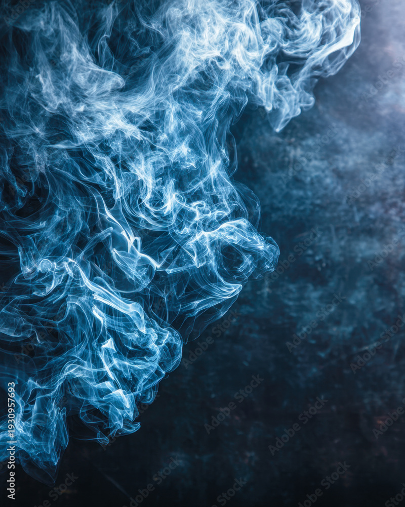 Obraz premium Soft gray smoke wisps drifting on black background, moody barbecue atmosphere