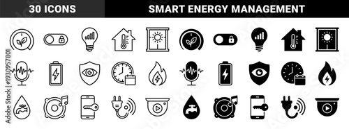 Smart Home Automation Interface Elements Featuring Hybrid Symbols for Energy Management Security Climate Control and Sustainable Living Systems