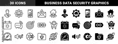 Comprehensive Hybrid Symbols Merging Business Analytics Data Security And Smart Home Systems Using Bold Line And Solid Fill Dual Style Design
