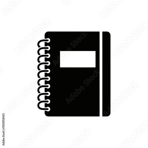 Sleek black spiral notebook with coil binding and minimal cover design illustration.