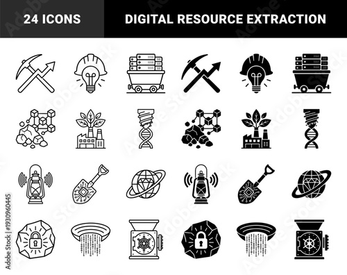 Data Mining and Digital Resource Extraction Hybrid Symbols Merging Industrial Tools with Blockchain Technology and Binary Computing Elements