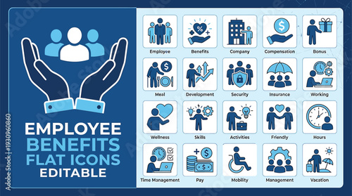 Employee Benefits Flat Icons Set