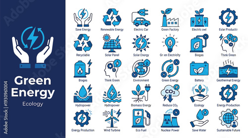 Green Energy Icons for Sustainable Future