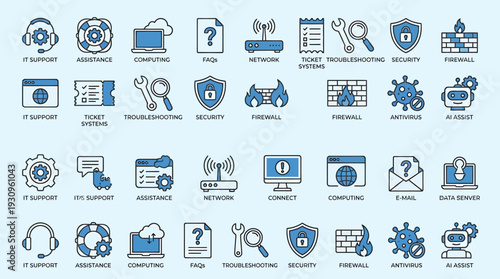 Technical Support and IT Service Icon Set