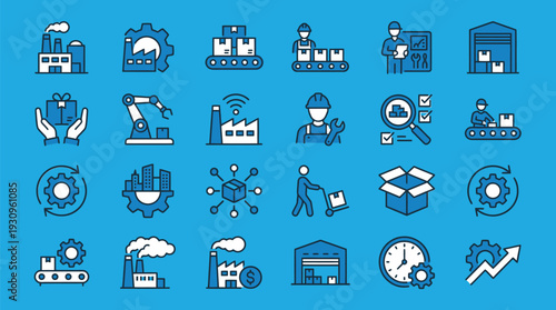 Industrial Production and Manufacturing Icon Set