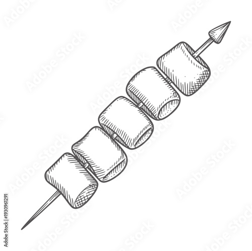 Black and white of marshmallows a skewer food sweet 1 confectionery