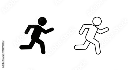 Two silhouette figures running side by side, one black and one white, on white background Vector