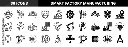 Industrial Manufacturing and Smart Logistics Hybrid Symbols Featuring Mechanical Engineering Components Integrated with Digital Automation and Supply Chain Connectivity
