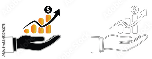 Financial growth and businessman on chair with laptop and money