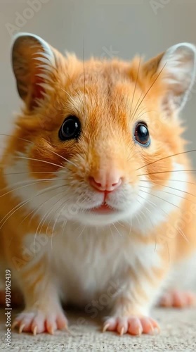 Adorable furry little hamster with bright eyes and soft fur looking curiously