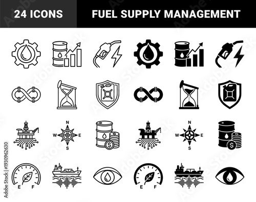 Petroleum industry icons featuring hybrid conceptual designs merging oil barrels with financial charts and fuel pumps with renewable energy symbols