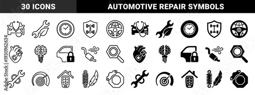 Automotive service and car repair hybrid concepts featuring stethoscope vehicle diagnostics engine piston heart and spark plug brain conceptual symbols