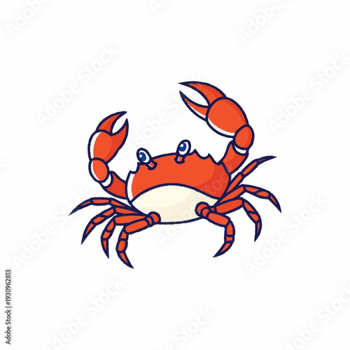 Cartoon Red Crab with Raised Claws Illustration.