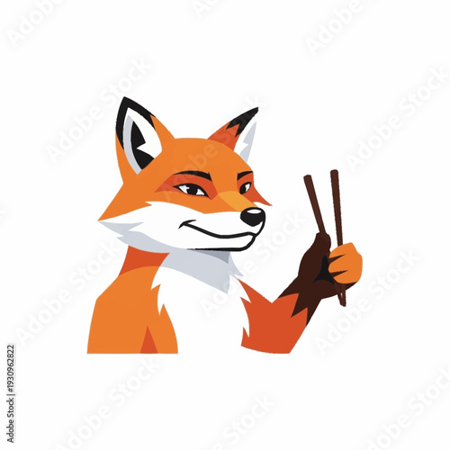 Clever Fox Holding Chopsticks Ready to Eat.