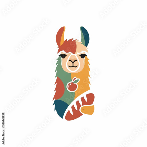 Colorful Abstract Llama Portrait with Fruit Accent.