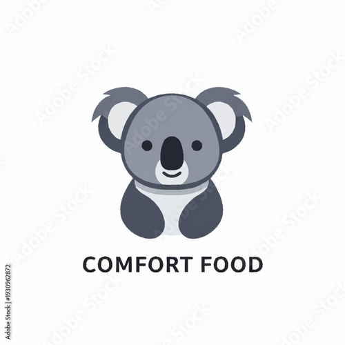 Cute cartoon koala character with text comfort food.