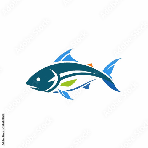 Stylized Blue and Teal Fish Illustration.