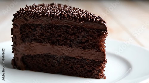 Wallpaper Mural Slice of rich chocolate cake with sprinkles on white plate Torontodigital.ca