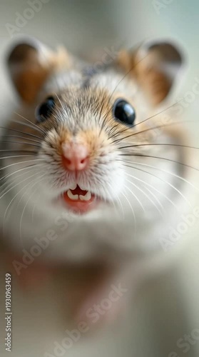 Charming Close-up of an Adorable Hamster's Face with Expressive Eyes and Tiny Teeth