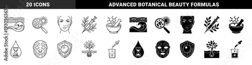 Dermatology and advanced skincare hybrid symbols combining clinical science with organic botanical elements featuring cellular repair and anti aging formulas