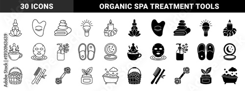 Wellness and Skincare Hybrid Symbols Combining Organic Elements with Beauty Tools Featuring Dual Line and Solid Minimalism for Spa Branding