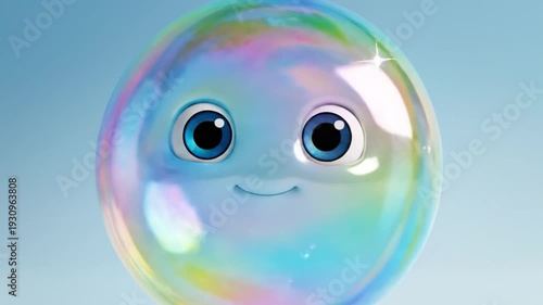 Wallpaper Mural Smiling iridescent cartoon bubble character with big blue eyes Torontodigital.ca