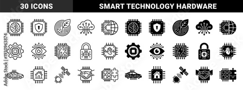 Hybrid microchip technology icons merging hardware circuits with human brain heart organic leaf globe and smart home security elements