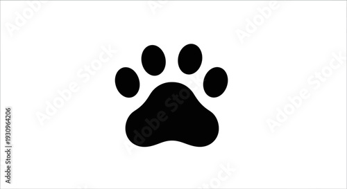 A funny cartoon dog paw print vector icon and animal footprint silhouette design for a web button or Halloween pet sign illustration