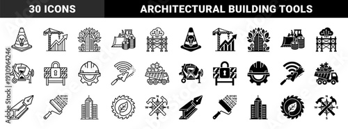 Construction and architecture hybrid symbols merging industrial tools with digital data growth and sustainable building concepts for urban planning