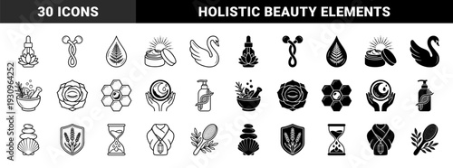 Wellness and holistic beauty branding symbols merging organic botanical elements with laboratory skincare science and luxury spa therapy metaphors