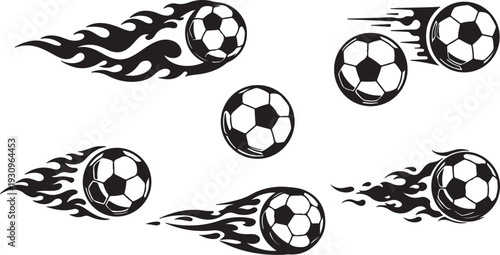 Motion blur soccer balls in rows moving to the right side