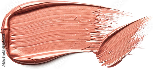 Rose gold metallic paint swipe features shimmering highlights and visible.