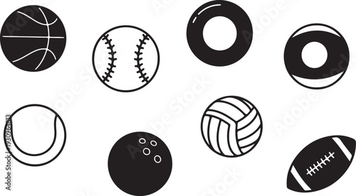 Collection of various sports balls on white background