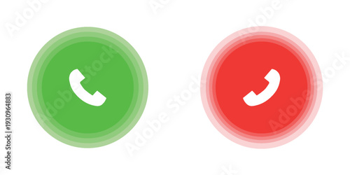 Phone call icon accept and decline. Icons depict the option to accept or decline phone call with red and green buttons. Phone icon. Answer and hang up the phone icon. Accept and decline incoming call