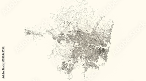 Photography City street and transportation map of Sydney, Australia, in black and light beige
