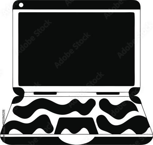 Abstract Stylized Laptop Illustration with Black and White Artistic Pattern
