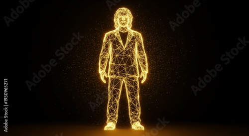 Futuristic Glowing Musical Notes and Golden Guitarist Performance
