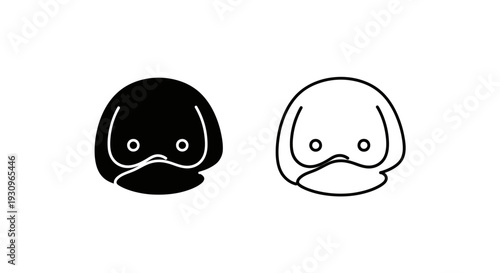 Black and white cartoon cats with mustaches, whiskers, and big eyes Vector