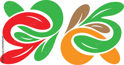 Vector swirl leaf icons set of 2