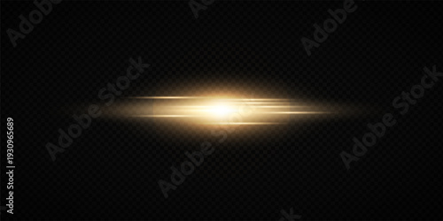 Glowing Golden Star Light Effect with Sparkle Rays and Lens Flare Illumination on Transparent Background