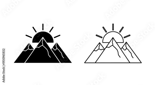 Sunny mountain peak icon design, mountain sunrise illustration, nature mountain art Vector