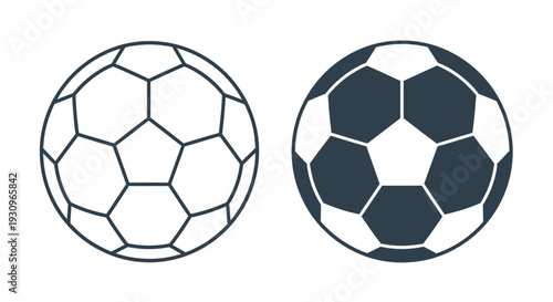 Two soccer balls depicted in contrasting styles a bold silhouette