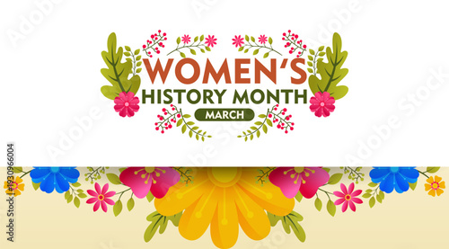 Women's History Month Celebration Banner. Observed every year in March. Suitable for banner, poster, flyer, greeting card for social media