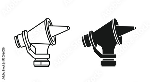 Detailed illustrations of fire hose nozzles shown in linear and solid silhouette