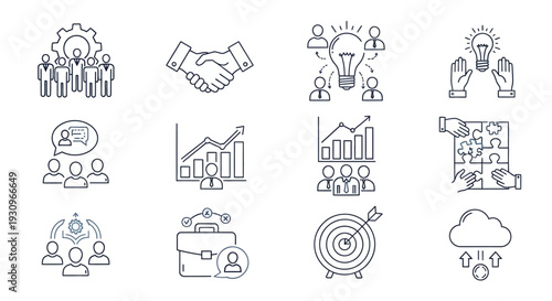 Hand drawn business and school vector icon set featuring doodle sketches of a house, computer, and music symbols in a vintage cartoon illustration style