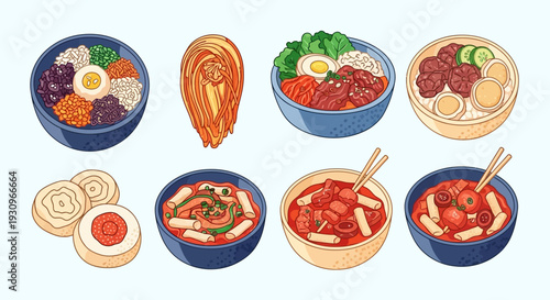 Isolated vector illustration of a delicious gourmet Italian pizza dish on a white plate with mozzarella cheese, tomato, and a set of Easter eggs and flowers for a healthy restaurant snack