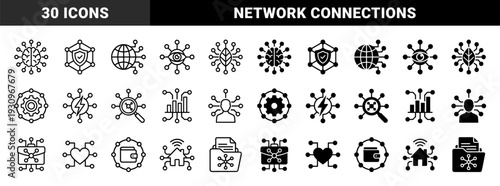 Collection of minimalist hybrid symbols merging core conceptual metaphors with circuit network nodes featuring both outline and solid versions
