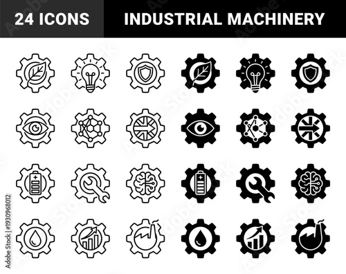 Industrial Gear Hybrid Symbols Featuring Integrated Elements for Renewable Energy Manufacturing Infrastructure Logistics and Technical Engineering Systems