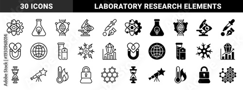 Abstract science hybrid symbols merging laboratory equipment with conceptual metaphors featuring atomic gears genomic shields and thermodynamic flames